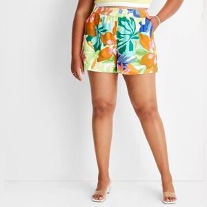 Future Collective with Alani Noelle Floral Print Linen Shorts Sz 2X NWT